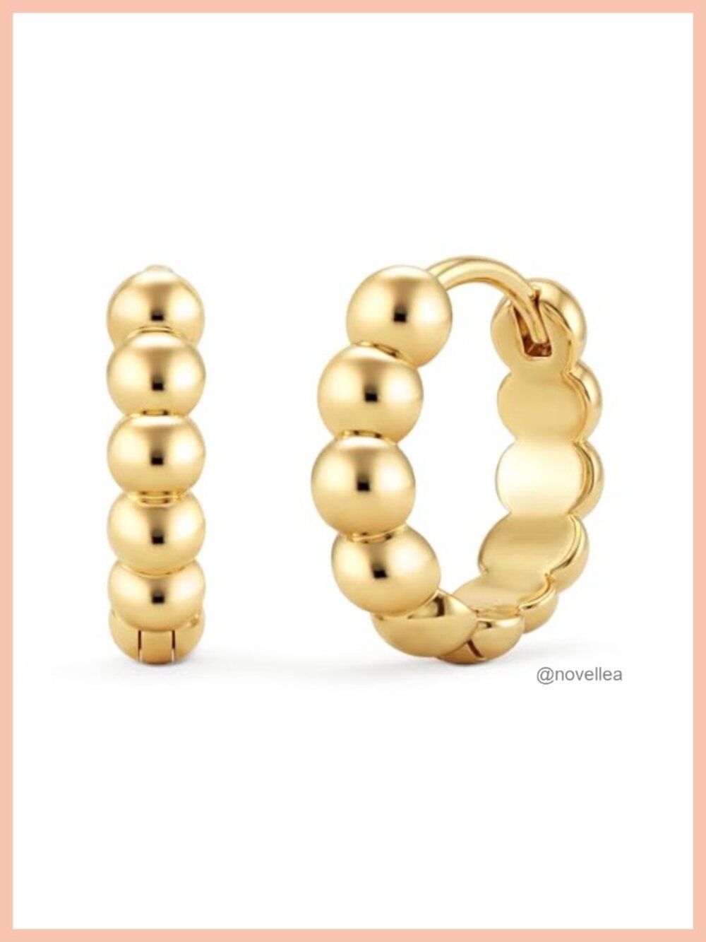 14k Gold Plated Beaded Huggie Hoop Earrings - Dainty Hypoallergenic Earrings